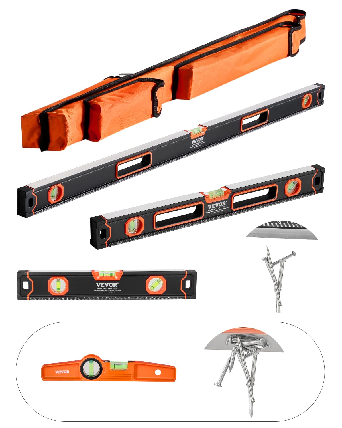 6-Piece Aluminum Spirit Level Set with Storage Bag