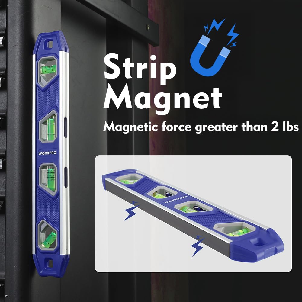 12-Inch Magnetic Torpedo Level with 4 Vials