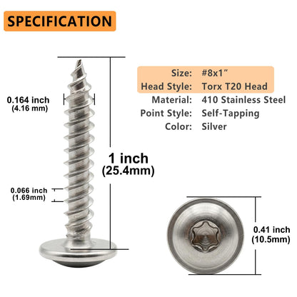 T20 Torx Wood Screws in 410 Stainless Steel