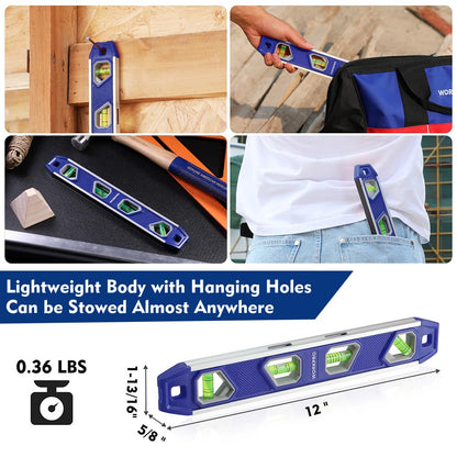 12-Inch Magnetic Torpedo Level with 4 Vials