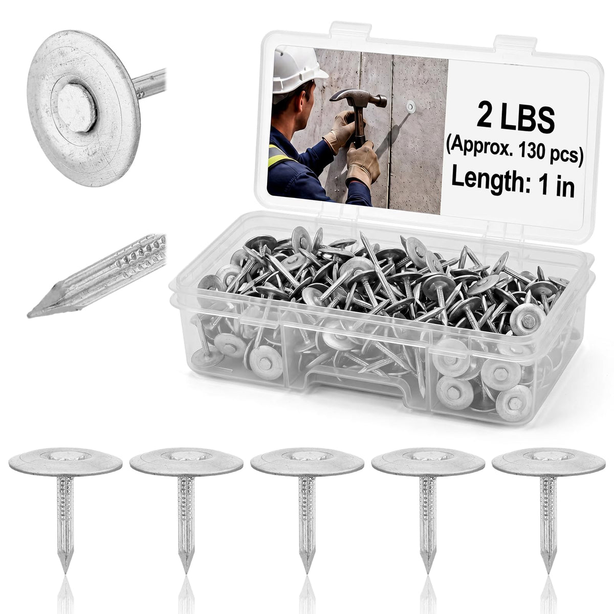 Moxweyeni 1-In Metal Cap Nails – Heavy-Duty 2-Lb Pack