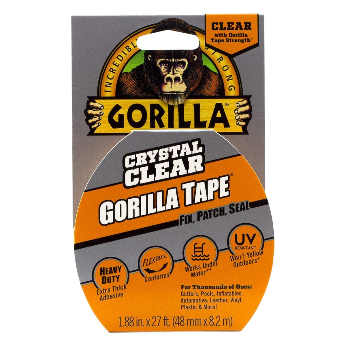 Gorilla Crystal Clear Duct Tape – 1.88 In x 9 Yd