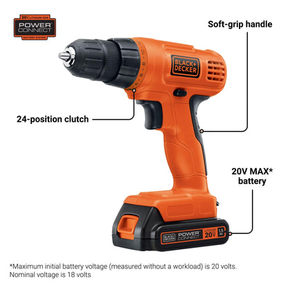 BLACK+DECKER 20V MAX Cordless Drill – 30-Piece Kit