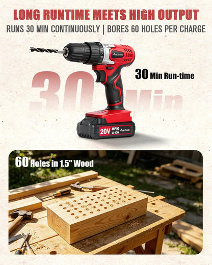 20V Cordless Drill Kit with Battery & Drill Bits